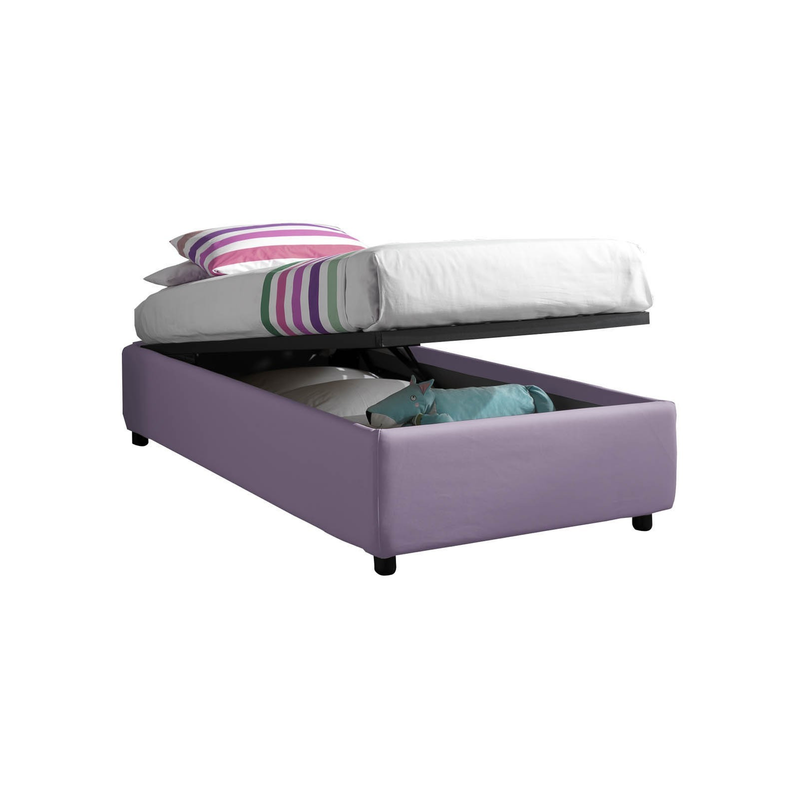 Letto Contenitore Singolo SOMMIER ELEGANT 90 pelle sintetica Lavanda box contenitore rete cm. L.90 P.190