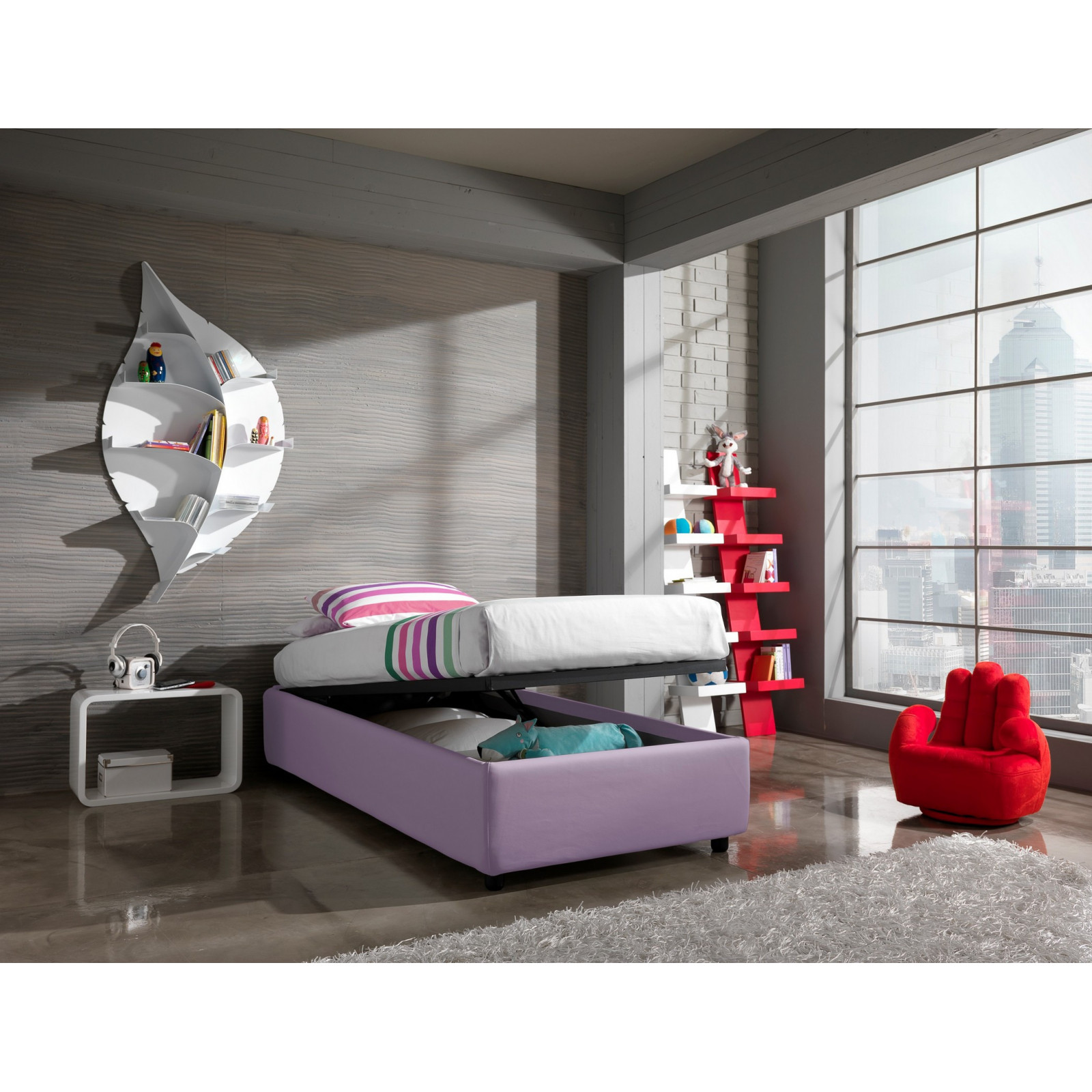 Letto Contenitore Singolo SOMMIER ELEGANT 90 pelle sintetica Lavanda box contenitore rete cm. L.90 P.190