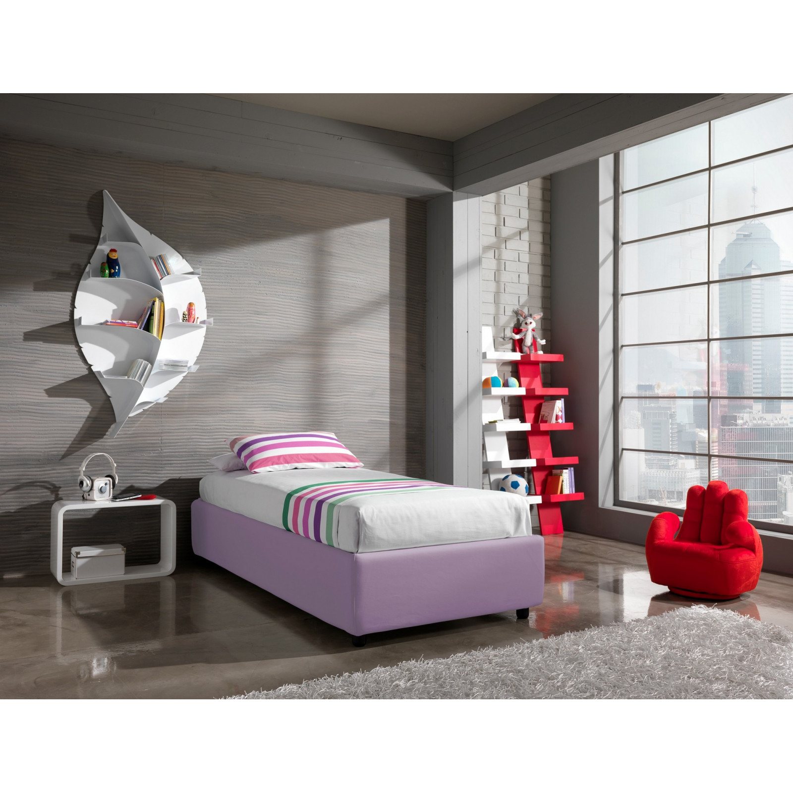 Letto Contenitore Singolo SOMMIER ELEGANT 90 pelle sintetica Lavanda box contenitore rete cm. L.90 P.190