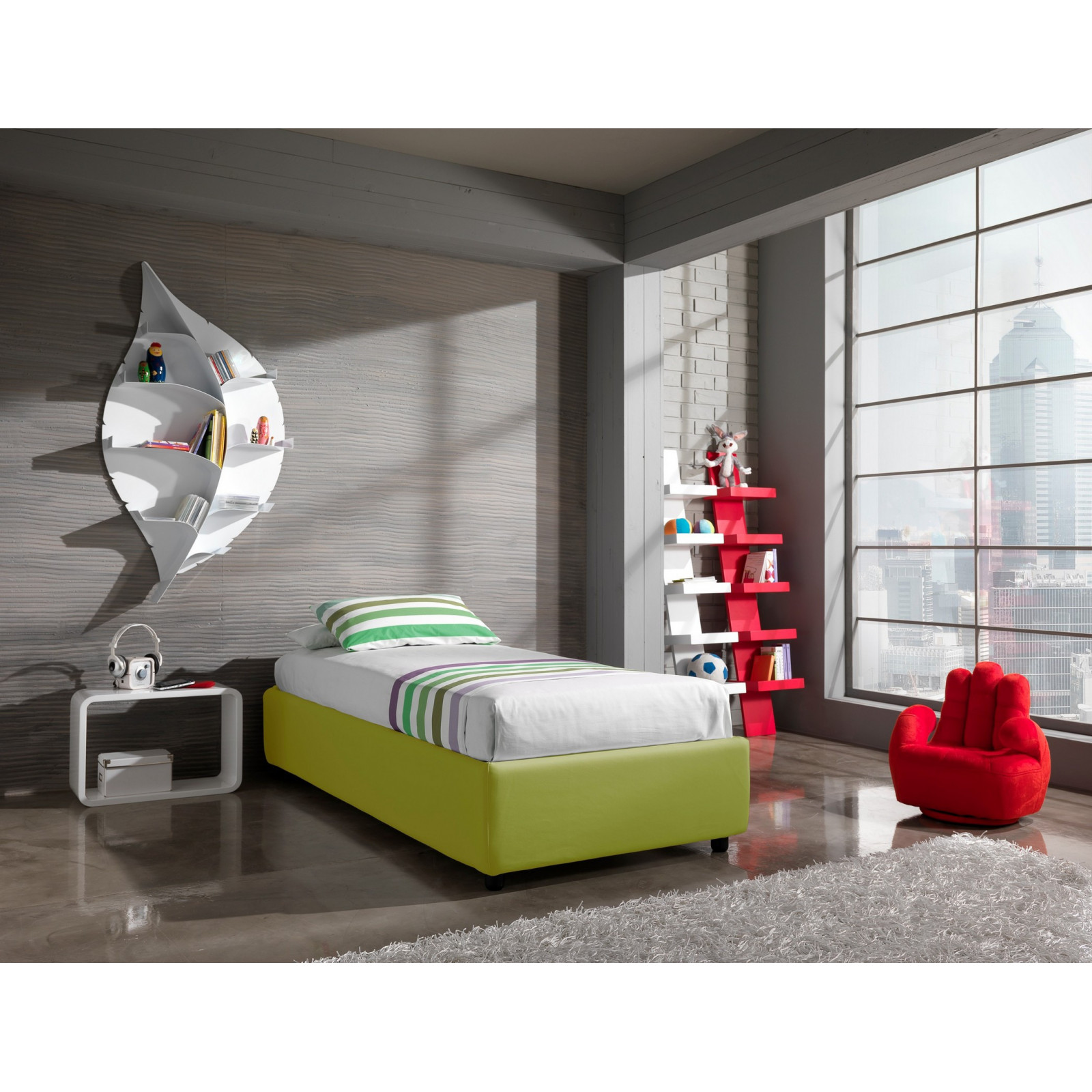 Letto Contenitore Singolo SOMMIER ELEGANT 90 pelle sintetica Verde box contenitore rete cm. L.90 P.190