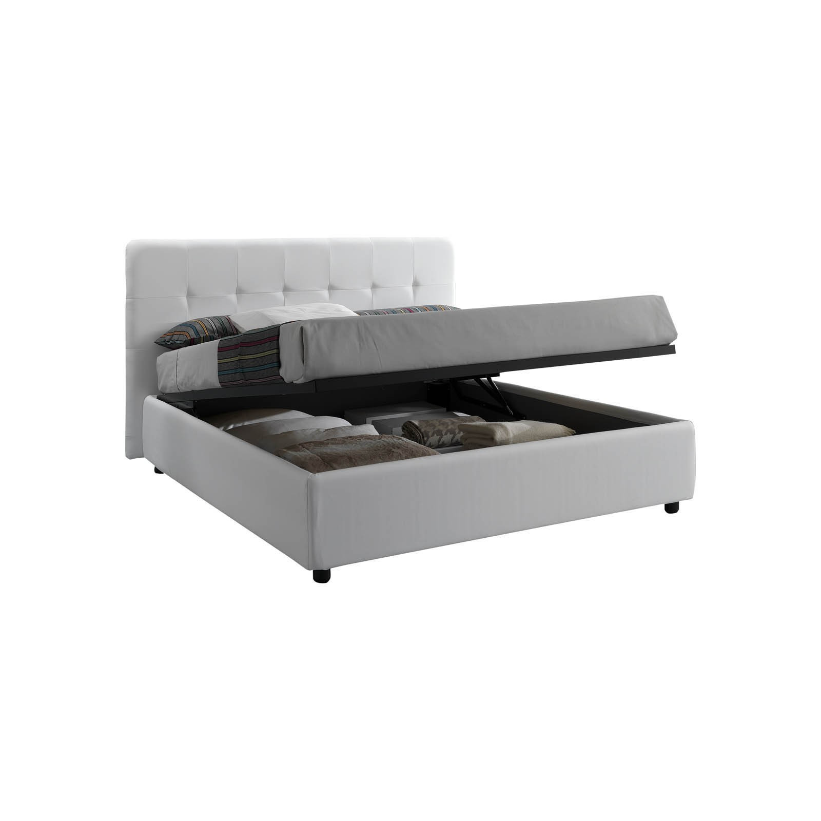 Letto Contenitore 1 Piazza e Mezzo ANITA 120 pelle sintetica Bianca box contenitore rete cm. L.120 P.190