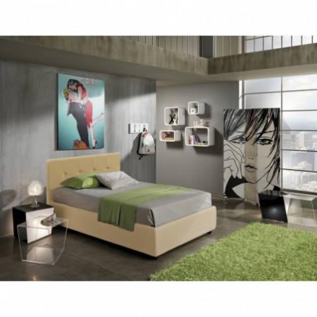 Letto Fisso 1 Piazza e Mezzo ANITA 120 pelle sintetica Beige rete cm. L.120 P.190