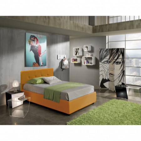 Letto Contenitore 1 Piazza e Mezzo ANITA 120 pelle sintetica Albicocca box contenitore rete cm. L.120 P.190