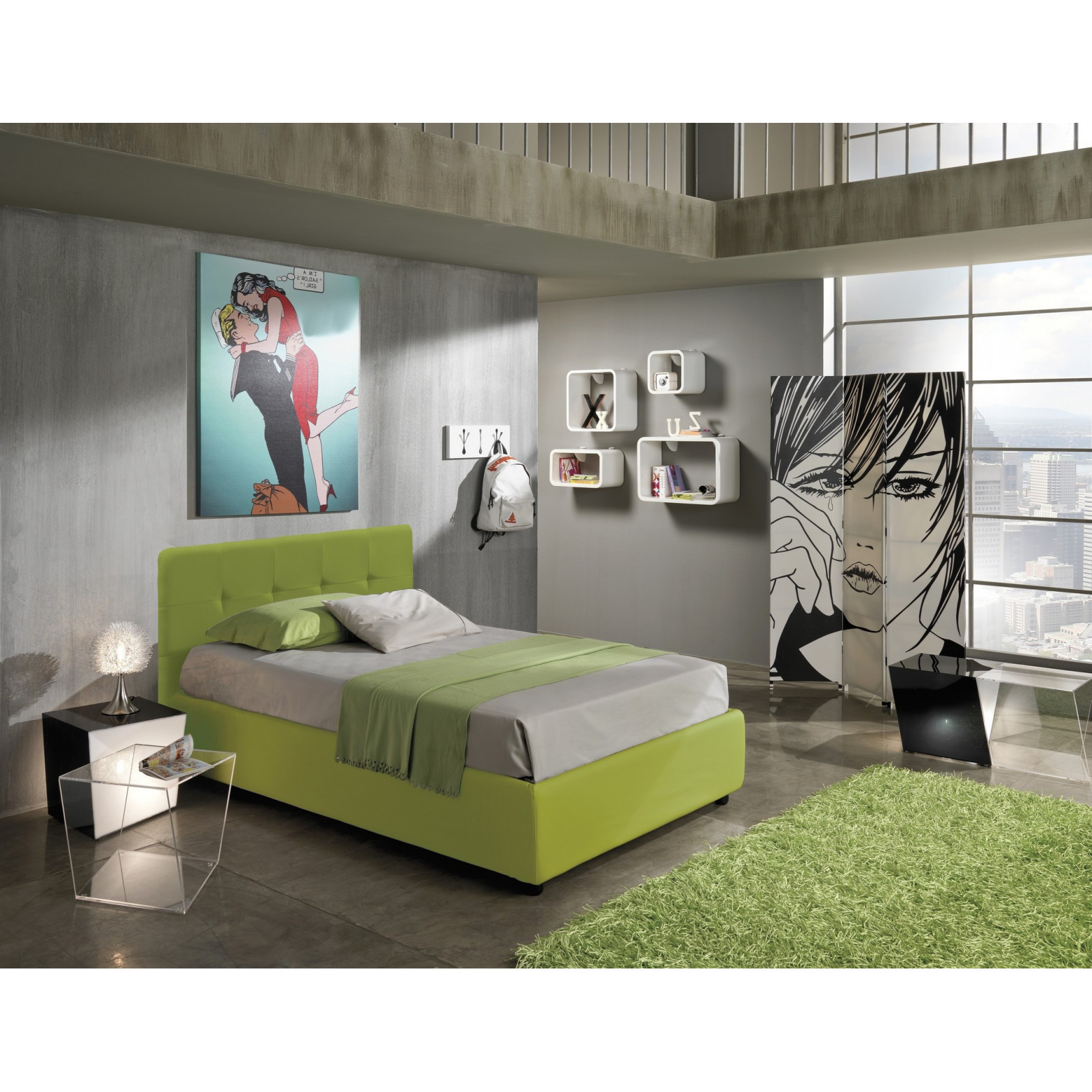 letto contenitore 1 piazza e mezzo ANITA 120 pelle sintetica Verde box