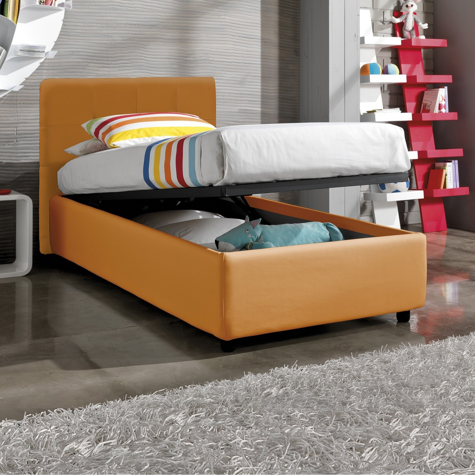 letto contenitore singolo ANITA 90 pelle sintetica Albicocca box conte