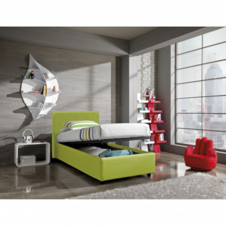 Letto Contenitore Singolo ANITA 90 pelle sintetica Verde box contenitore rete cm. L.90 P.190