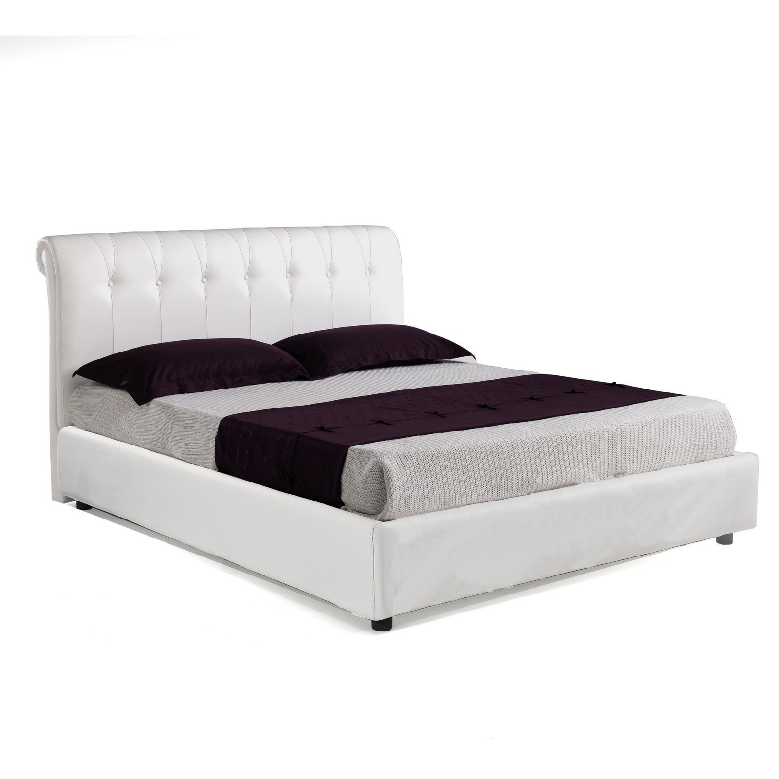 Letto Fisso Matrimoniale ELISA 160 pelle sintetica Bianca rete cm. L.160 P.190