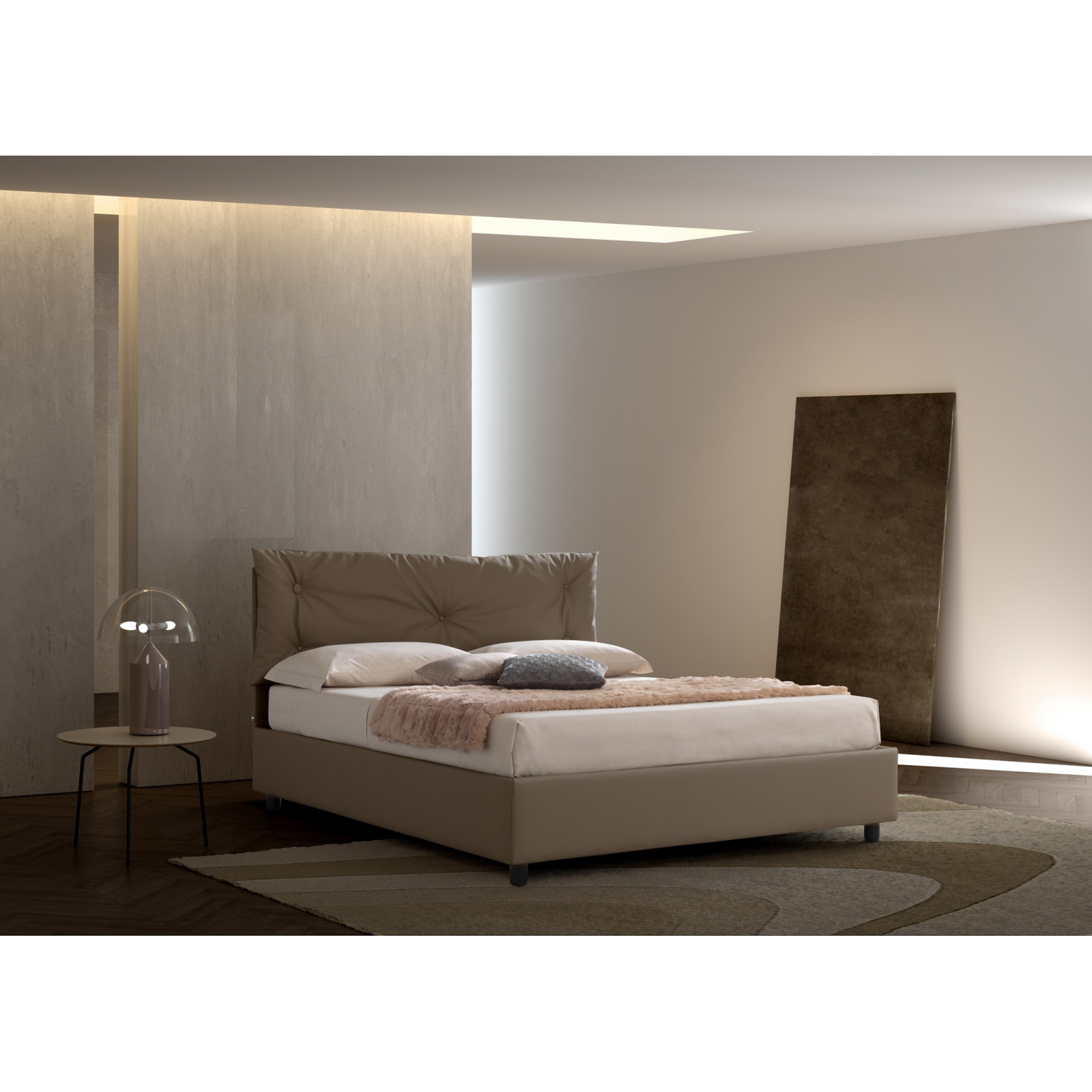 letto contenitore matrimoniale LUCREZIA 160 pelle sintetica Fango box