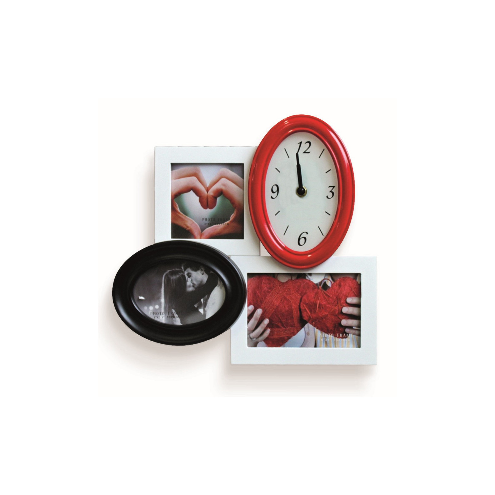 Porta foto con orologio LOVE in legno bianco