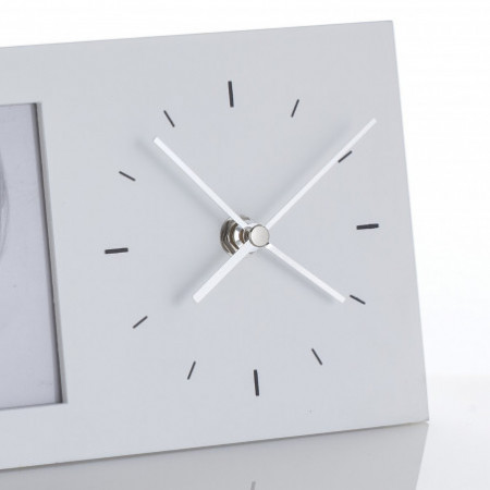 Porta Foto Da Tavolo con Orologio Dea Laccato Bianco Opaco, H12 L29 P5,5 cm