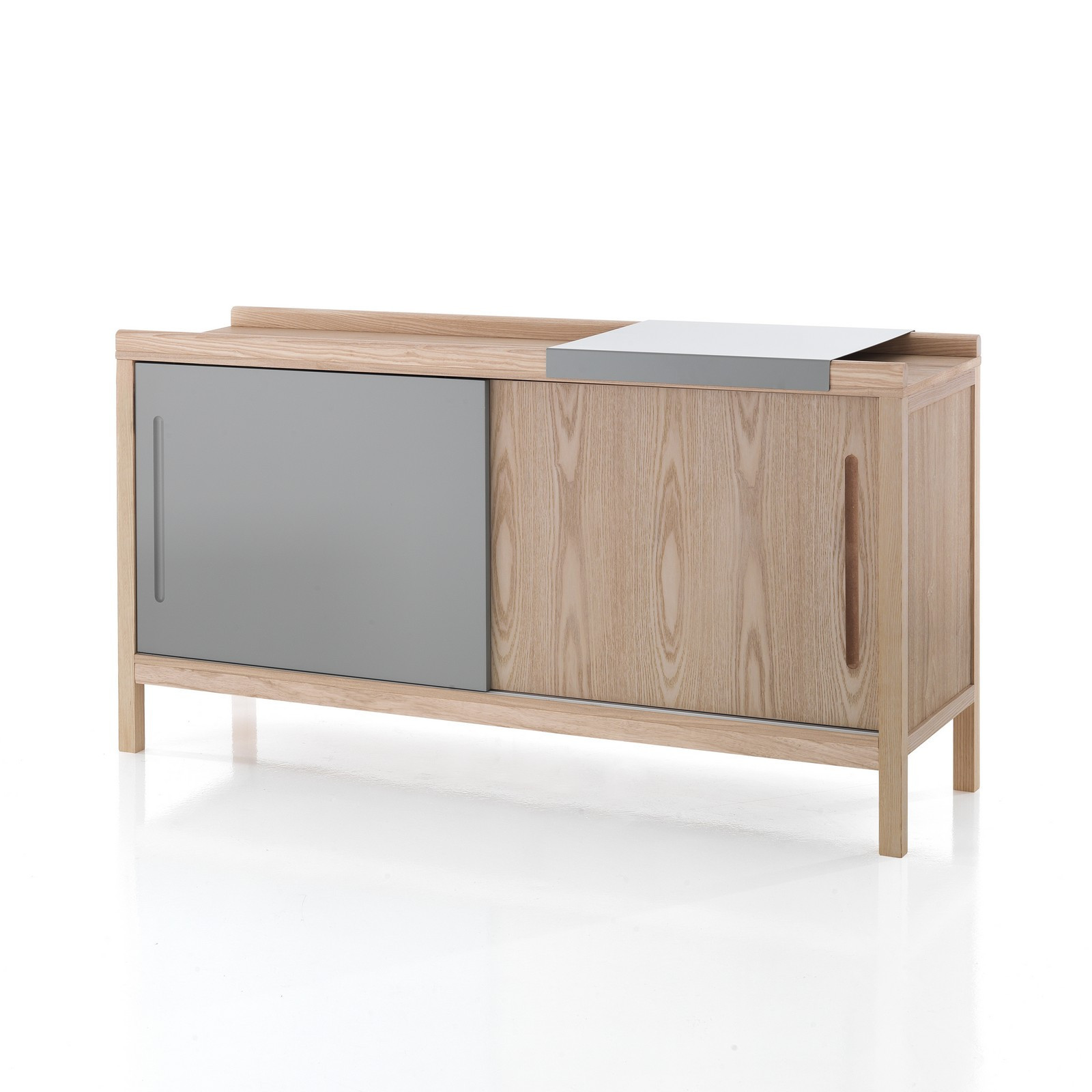 Credenza Moderna con 3 Ante Scorrevoli e Cassetti - Bianco Opaco