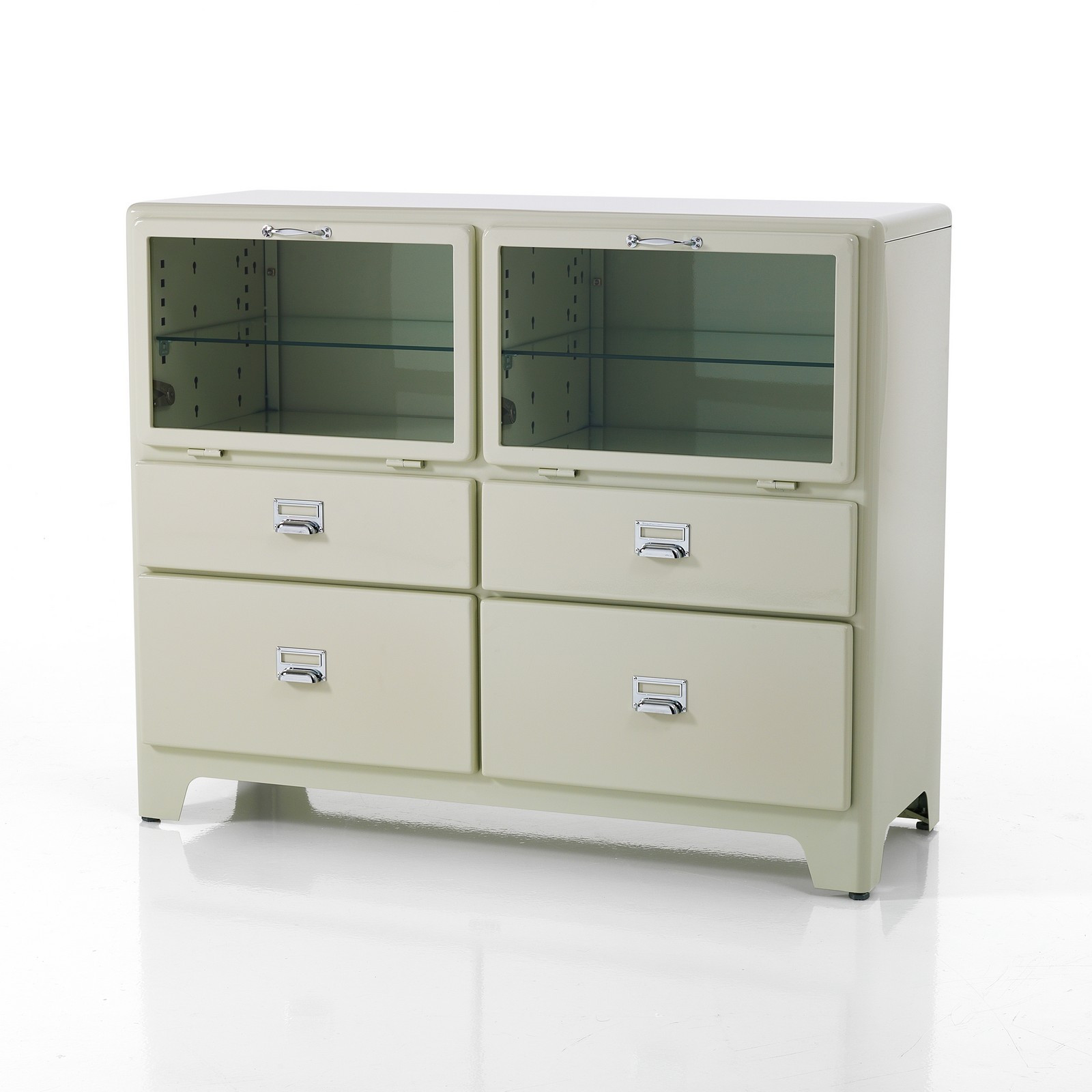 mobile 2 ante 4 cassetti MEK WHITE PRODUZIONE DULTON in acciaio laccato di colore Avorio lucido cm. L120 P45 H97