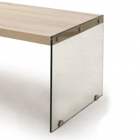 Tavolino SKANDY in Vetro trasparente Top finitura ROVERE, 110x55 h43 cm