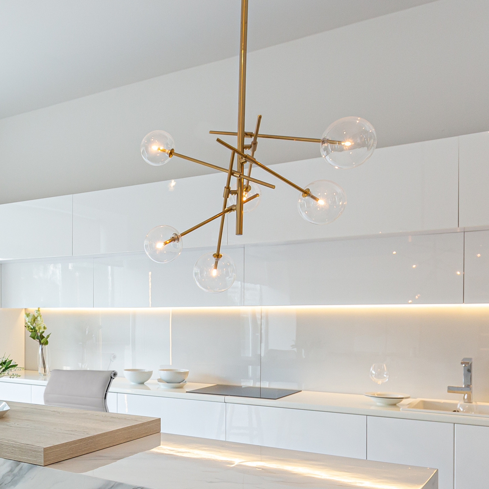 Lampadario Jek in Metallo verniciato Ottone con sfere in vetro, d80 h80 cm