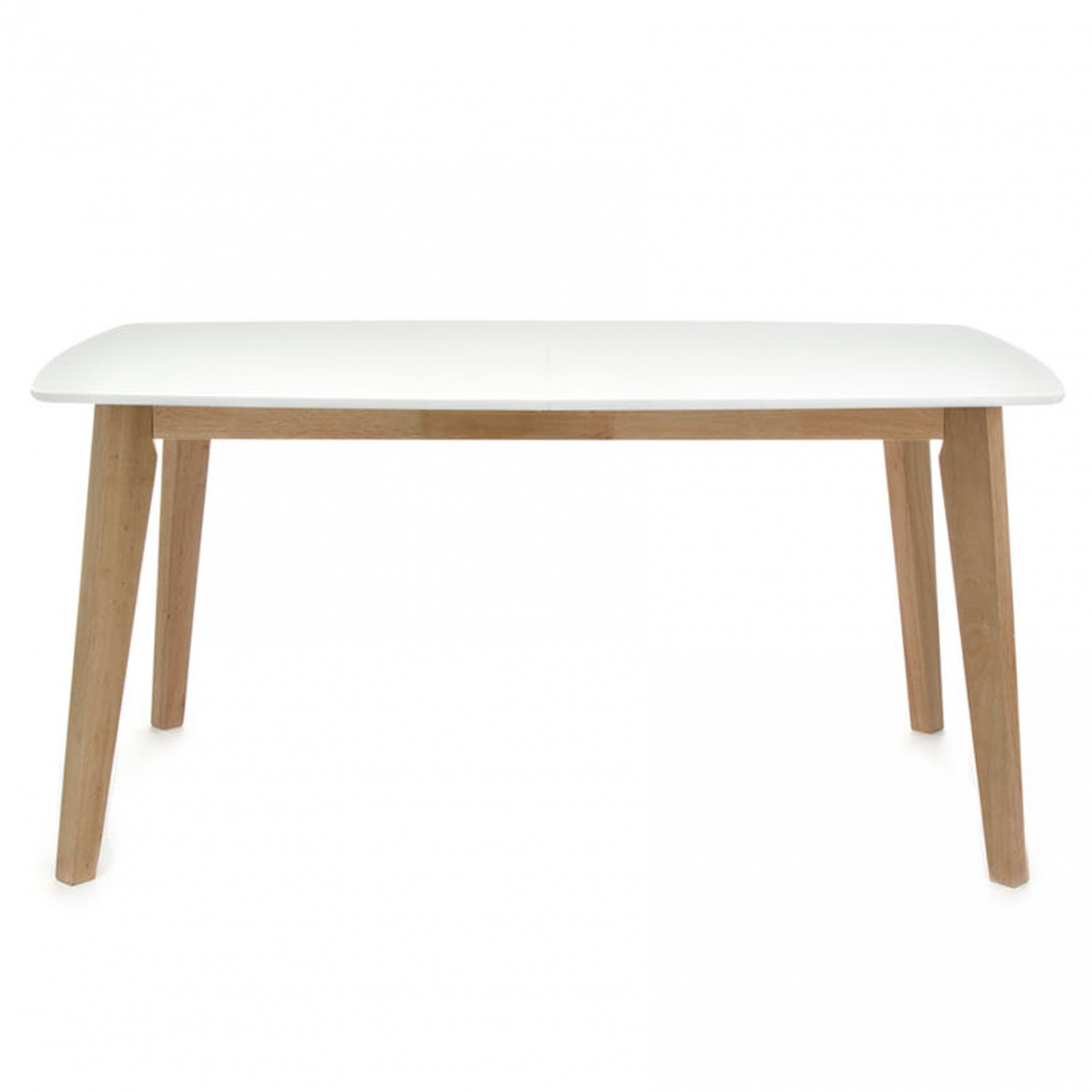 Tavolo Allungabile verniciato Yasmin Top Bianco Opaco e gambe in legno massello finitura Rovere, 160-200x90 cm