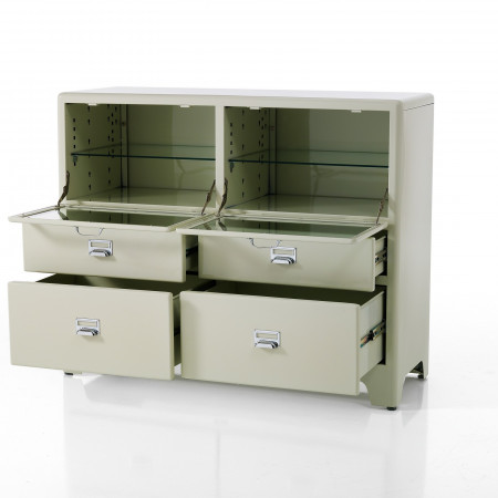 Mobile 2 Ante 4 Cassetti Mek White Produzione Dulton in Acciaio Laccato di colore Avorio Lucido, L120 P45 H97 cm