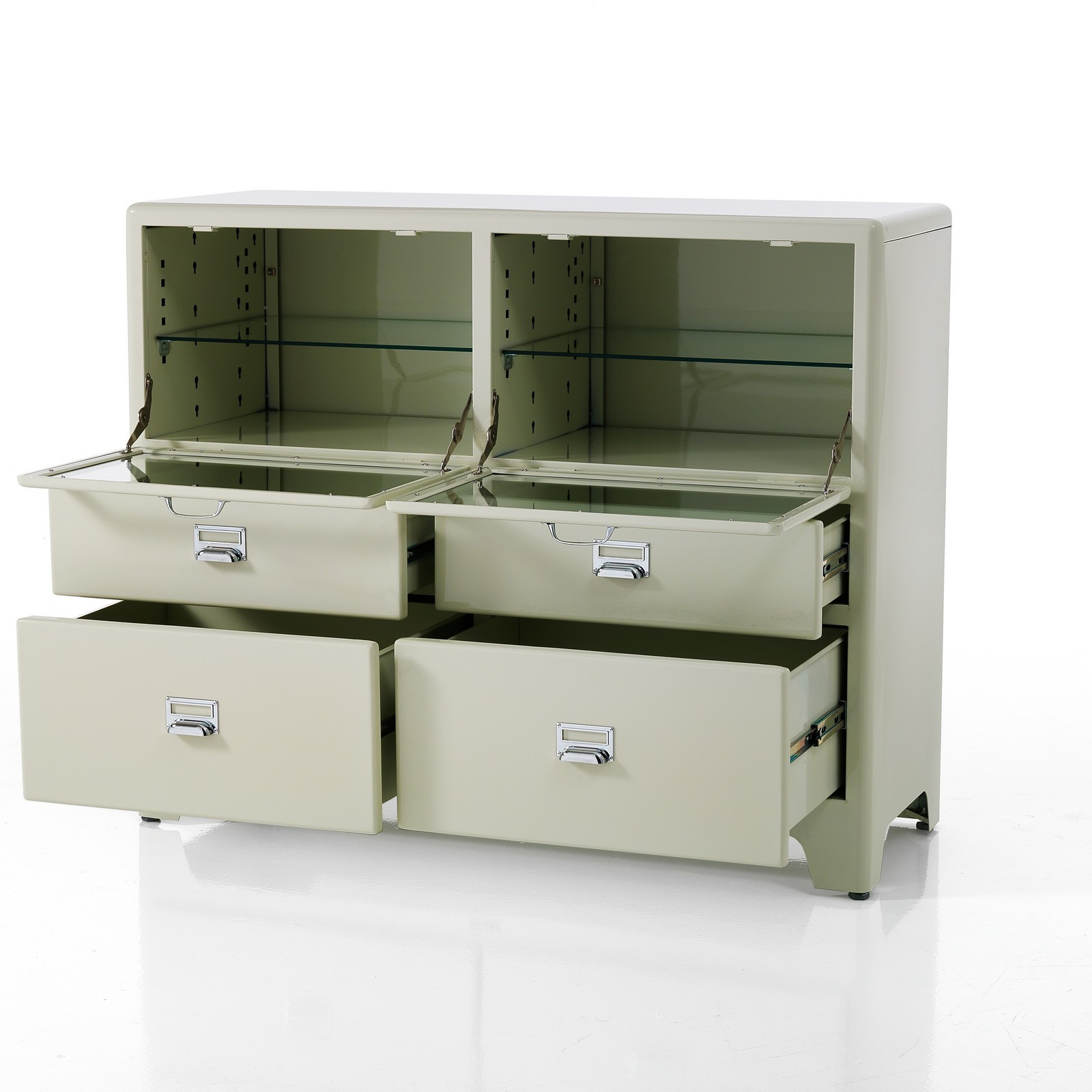 Mobile 2 Ante 4 Cassetti Mek White Produzione Dulton in Acciaio Laccato di colore Avorio Lucido, L120 P45 H97 cm
