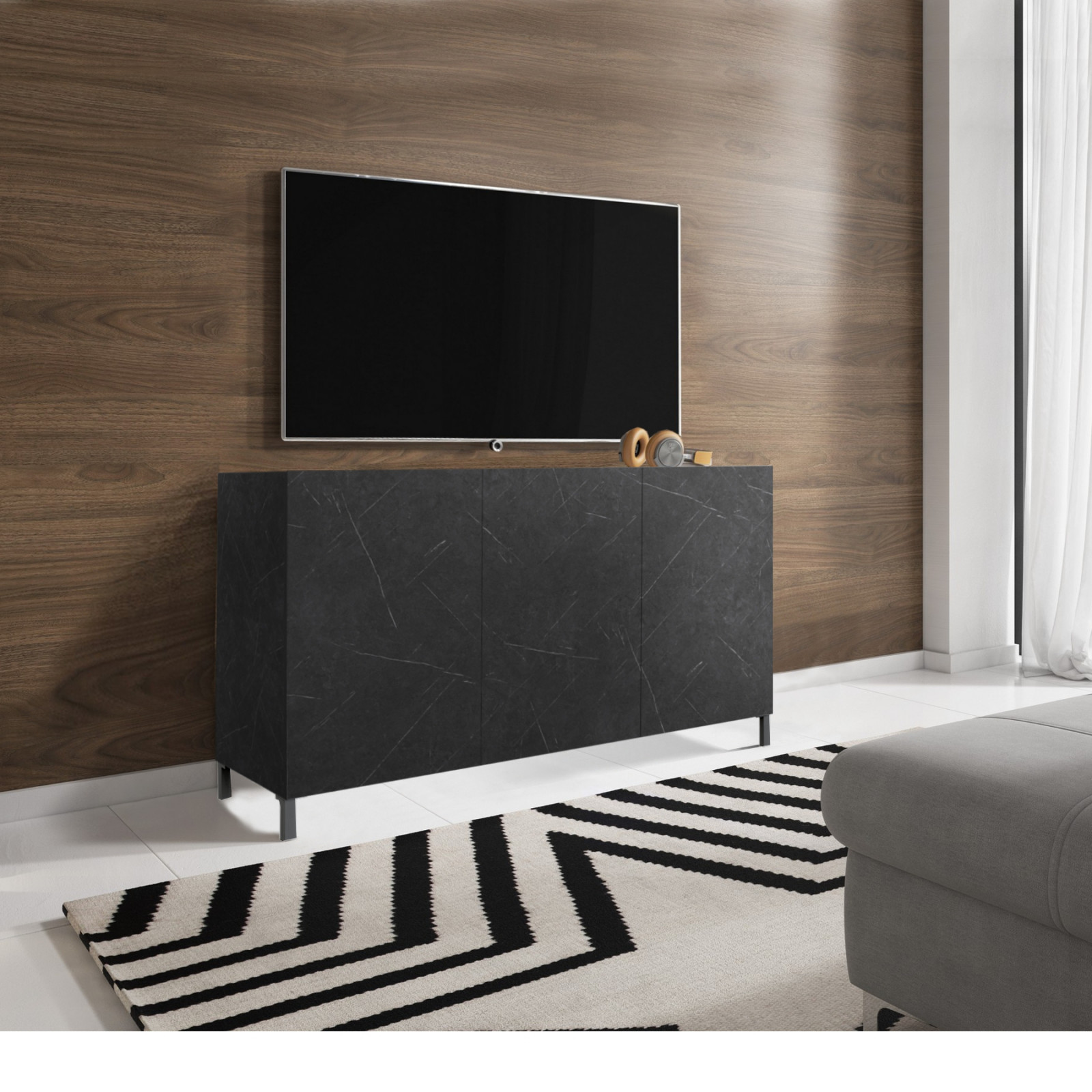 Madia Milano Black Marble finitura Marmo Nero opaco, 130x40xh84 cm