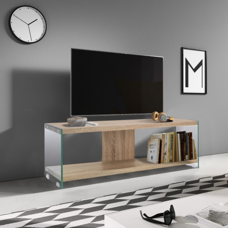 Porta TV Skandy Dark Wood in Vetro Trasparente Ripiano e Top finitura