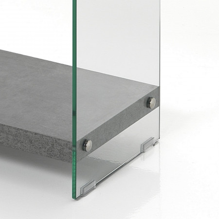 Porta TV Skandy Cement in Vetro Trasparente Ripiano e Top finitura Cemento, 120x29.5xh45 cm