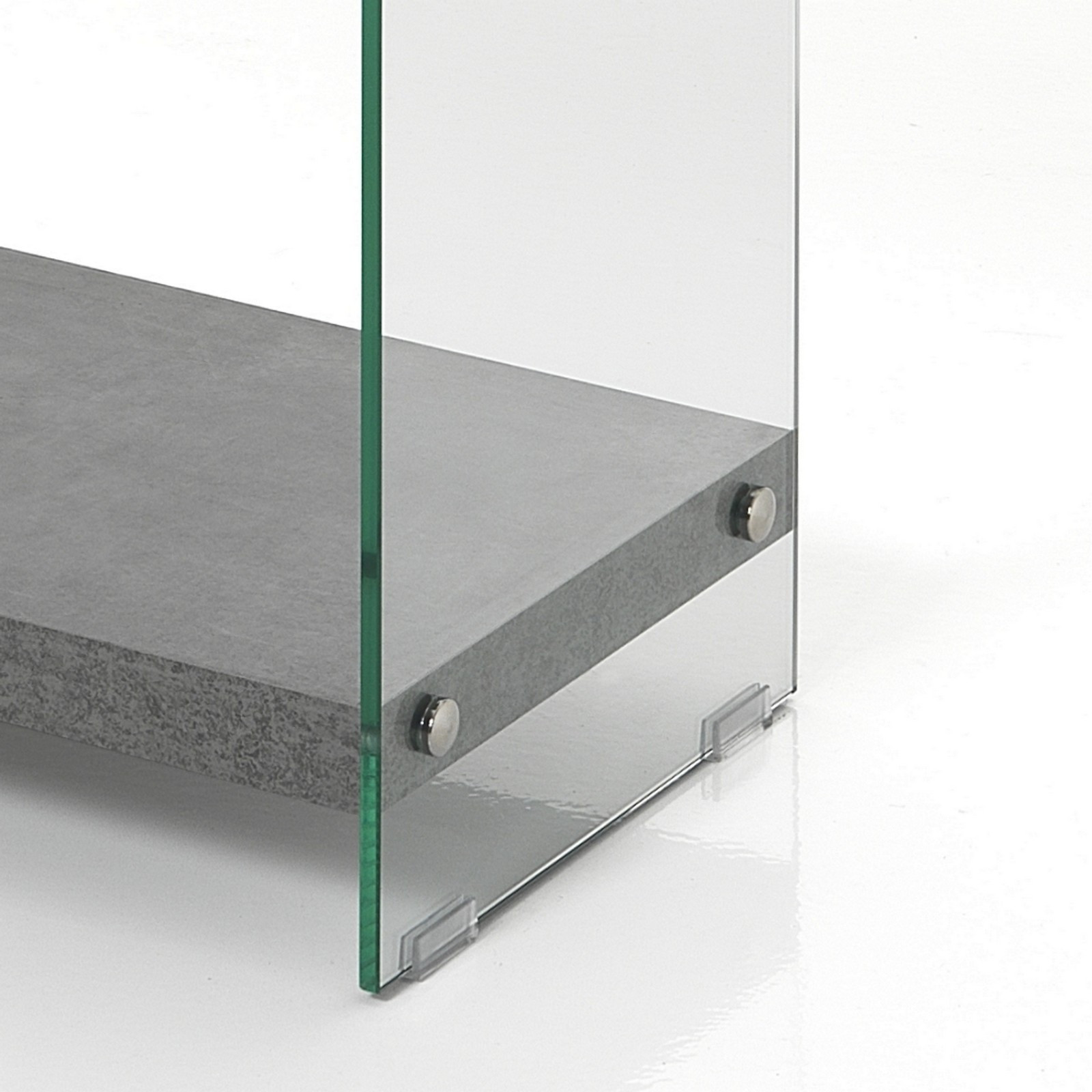 Porta TV Skandy Cement in Vetro Trasparente Ripiano e Top finitura Cemento, 120x29.5xh45 cm