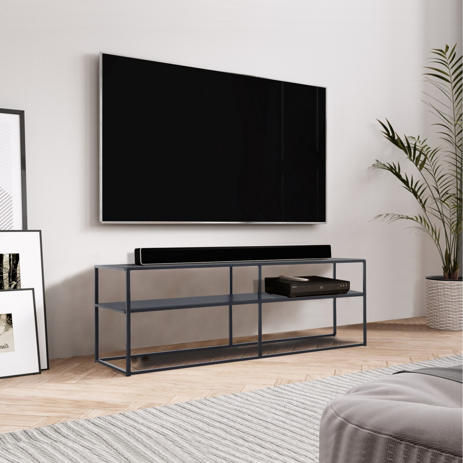 Porta TV Theresa in Acciaio verniciato Antracite Opaco, 120x30xh46.5 cm