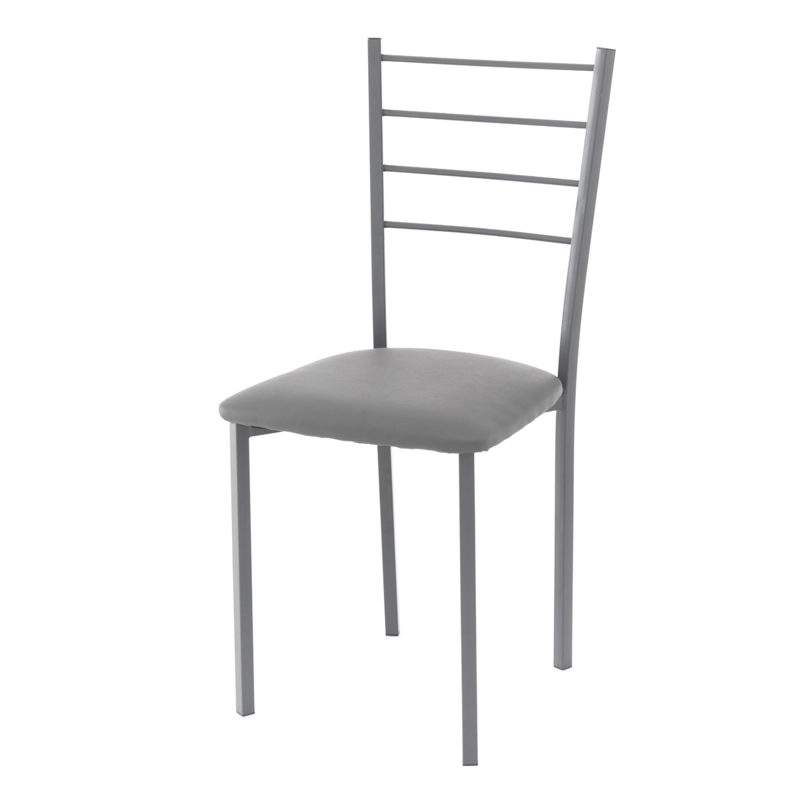 Sedia Allison Grey in metallo con seduta imbottita e rivestita in pelle sintetica Grigia, 40x40xh88 cm