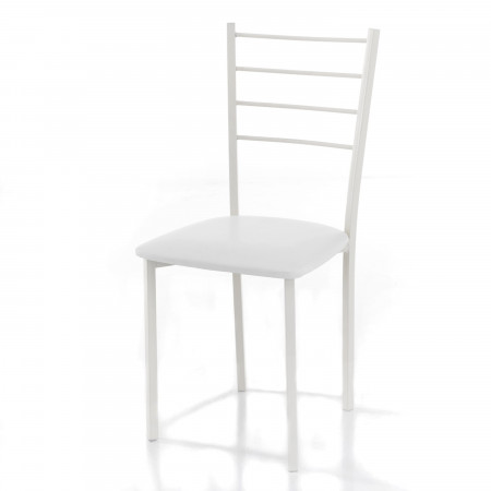 Sedia Allison White in metallo con seduta imbottita e rivestita in pelle sintetica Bianca, 40x40xh88 cm