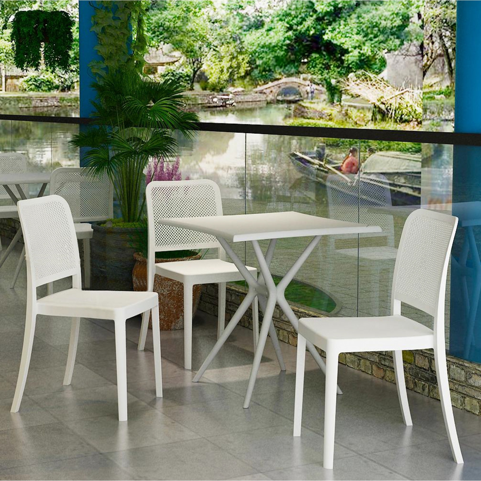 Sedia Interno Esterno Rakele White Polip. colore Bianco Impilabile Resistente Agenti e Raggi UV, H.86 L.43 P.50 cm