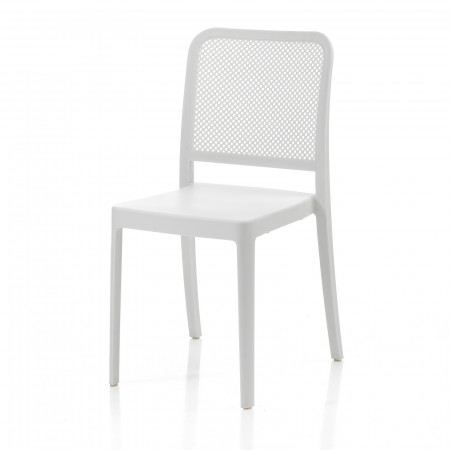 Sedia Interno Esterno Rakele White Polip. colore Bianco Impilabile Resistente Agenti e Raggi UV, H.86 L.43 P.50 cm