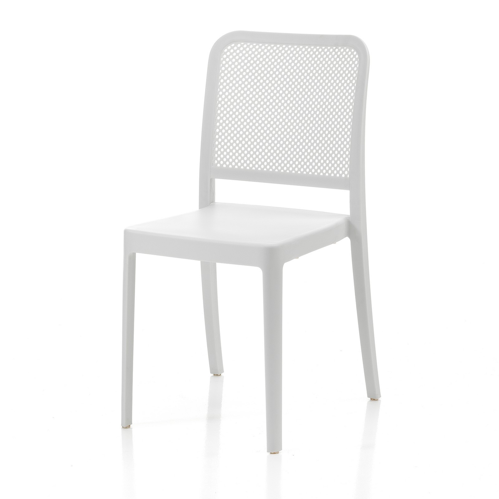 Sedia Interno Esterno Rakele White Polip. colore Bianco Impilabile Resistente Agenti e Raggi UV, H.86 L.43 P.50 cm