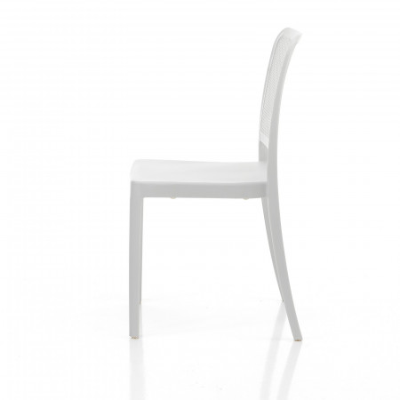 Sedia Interno Esterno Rakele White Polip. colore Bianco Impilabile Resistente Agenti e Raggi UV, H.86 L.43 P.50 cm