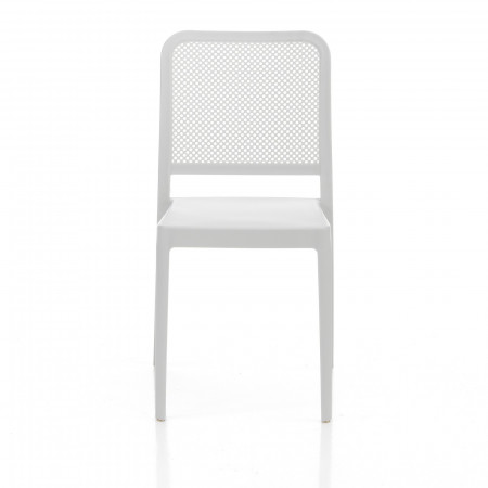 Sedia Interno Esterno Rakele White Polip. colore Bianco Impilabile Resistente Agenti e Raggi UV, H.86 L.43 P.50 cm