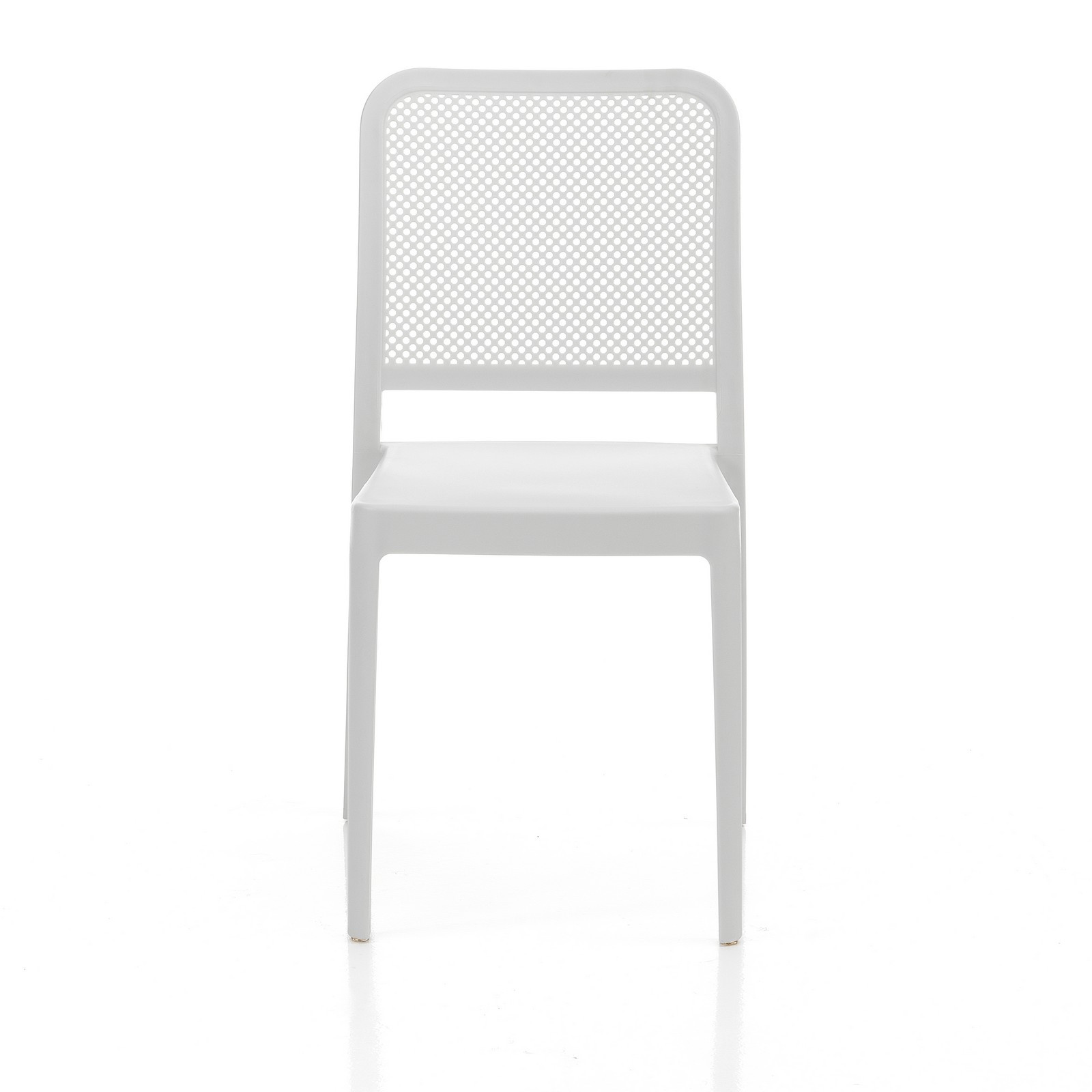 Sedia Interno Esterno Rakele White Polip. colore Bianco Impilabile Resistente Agenti e Raggi UV, H.86 L.43 P.50 cm