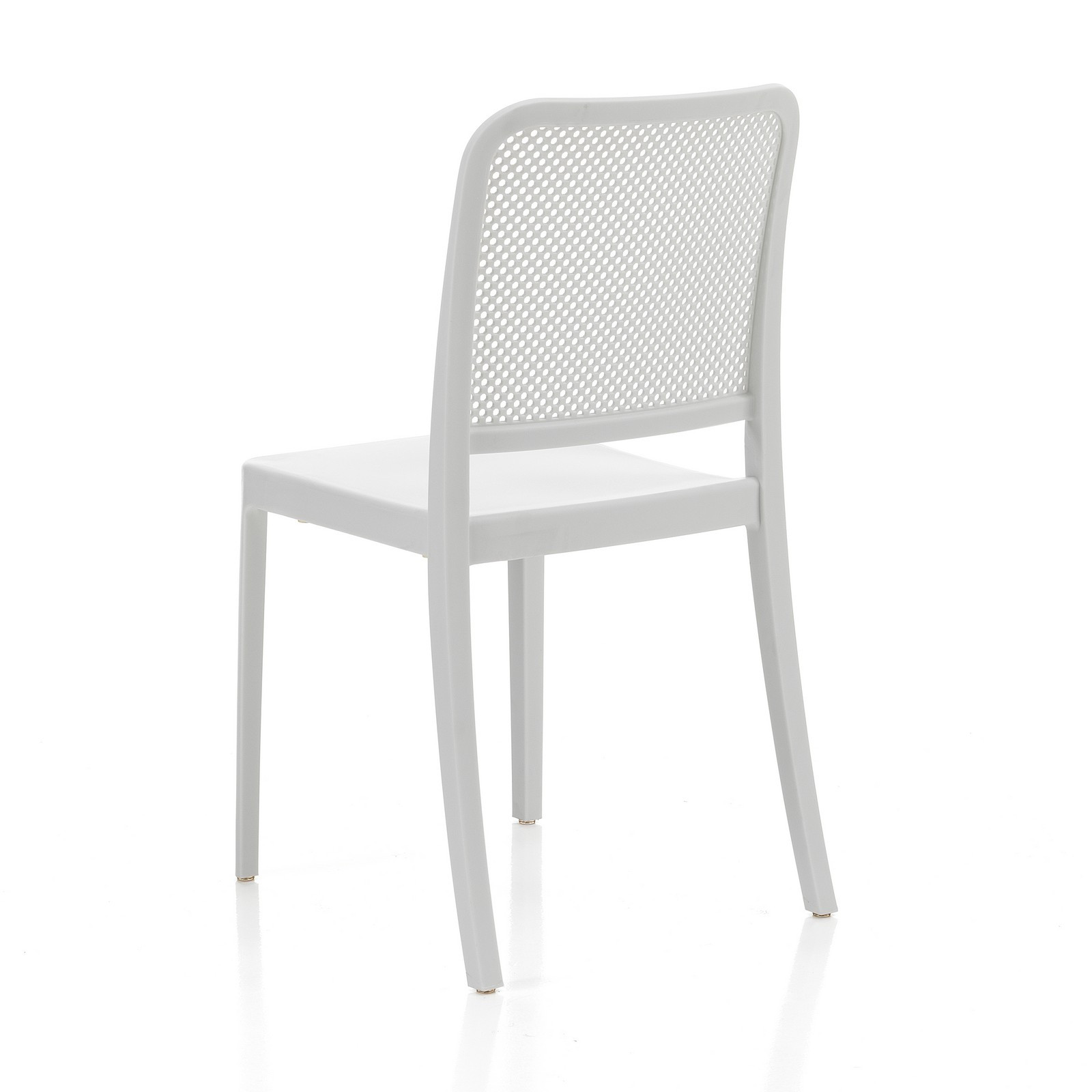 Sedia Interno Esterno Rakele White Polip. colore Bianco Impilabile Resistente Agenti e Raggi UV, H.86 L.43 P.50 cm