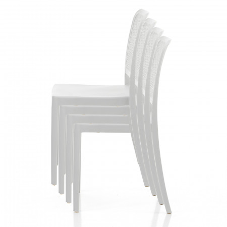 Sedia Interno Esterno Rakele White Polip. colore Bianco Impilabile Resistente Agenti e Raggi UV, H.86 L.43 P.50 cm