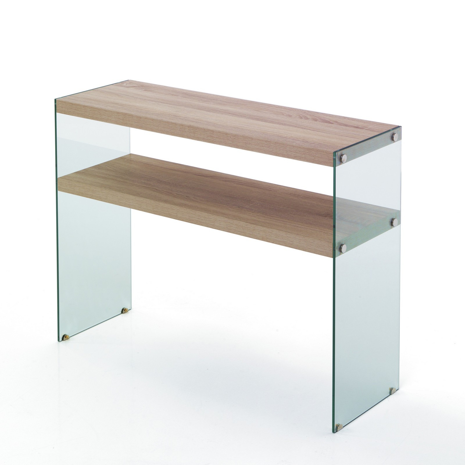 Consolle Skandy Vetro Trasparente Ripiano e Top finitura Rovere, 100x35xh75 cm