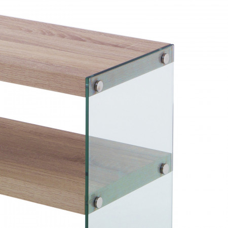 Consolle Skandy Vetro Trasparente Ripiano e Top finitura Rovere, 100x35xh75 cm