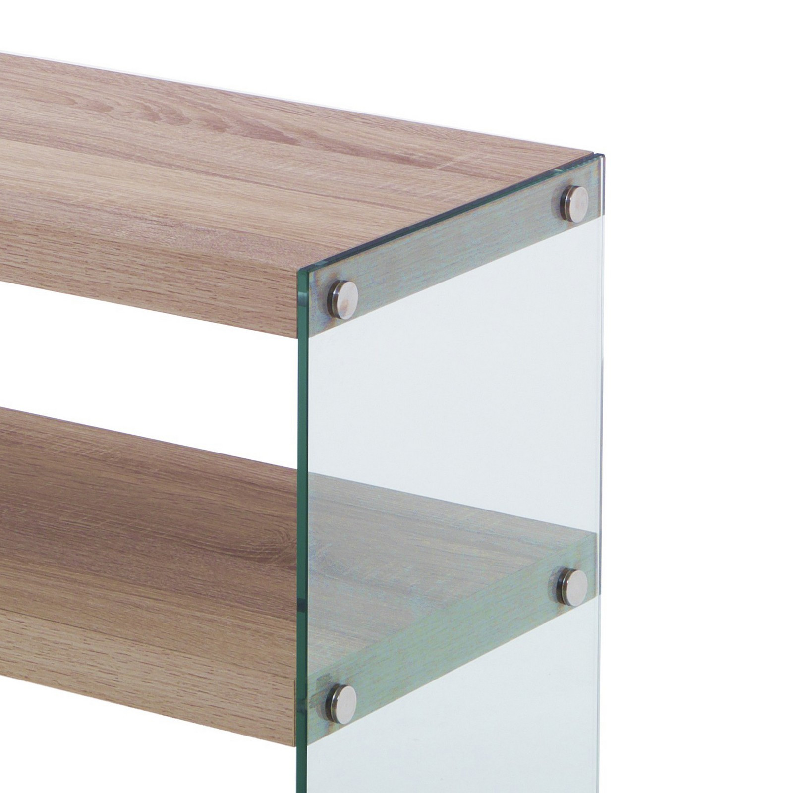 Consolle Skandy Vetro Trasparente Ripiano e Top finitura Rovere, 100x35xh75 cm