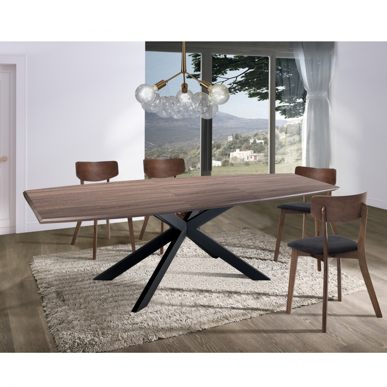 Tavolo Allungabile Jose Dark Wood finitura Noce 3D e metallo Nero opaco, 160-210x90 cm