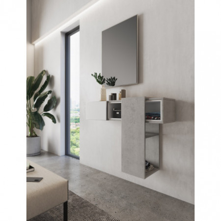 Mobile Ingresso Anversa Cement Bianco opaco e Cemento con specchio, 100x31.2xh75 cm