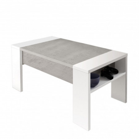 Tavolino Contenitore Kevin Cement Grigio Cemento e finitura Larice Bianco, 98.5x50xh42.5 cm