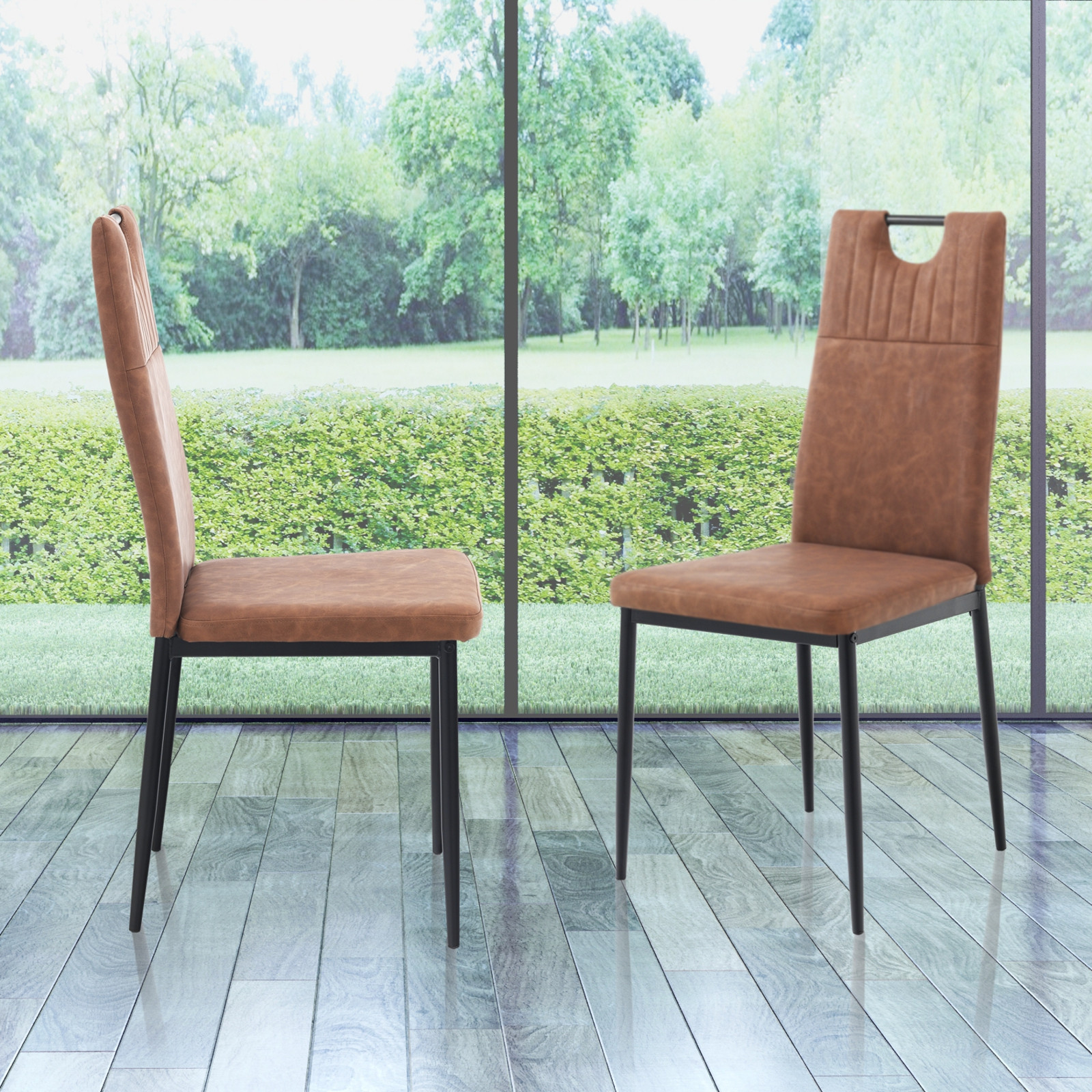 Sedia Bethany Dark Brown in pelle sintetica Marrone effetto invecchiato e metallo Nero opaco, 44x50xh97 cm Sedia Bethany Dark Brown in pelle sintetica Marrone effetto invecchiato e metallo Nero opaco, 44x50xh97 cm
