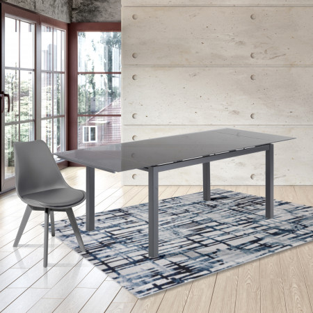 Tavolo Allungabile William 140 Grey in Vetro temprato Grigio e metallo verniciato opaco, 140-200x80 cm