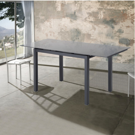 Tavolo Allungabile Brandon Grey in Vetro temprato Grigio e metallo verniciato opaco, 110-170x70 cm