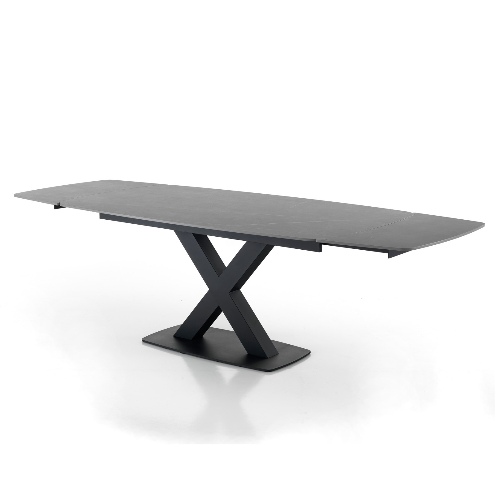 Tavolo Allungabile in ceramica STEFF GREY MARBLE finitura Top Marmo Grigio opaco e base in acciaio Nero opaco, 160/195/230x90 cm