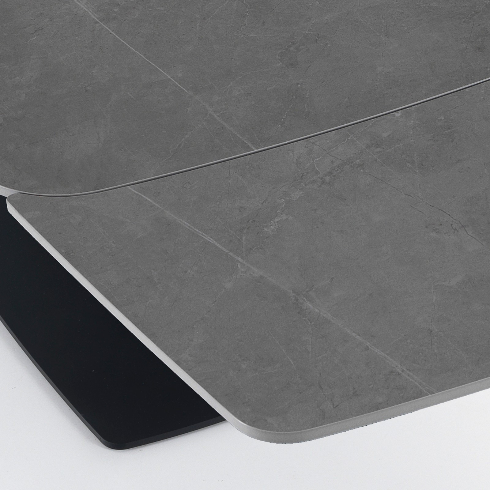 Tavolo Allungabile in ceramica STEFF GREY MARBLE finitura Top Marmo Grigio opaco e base in acciaio Nero opaco, 160/195/230x90 cm