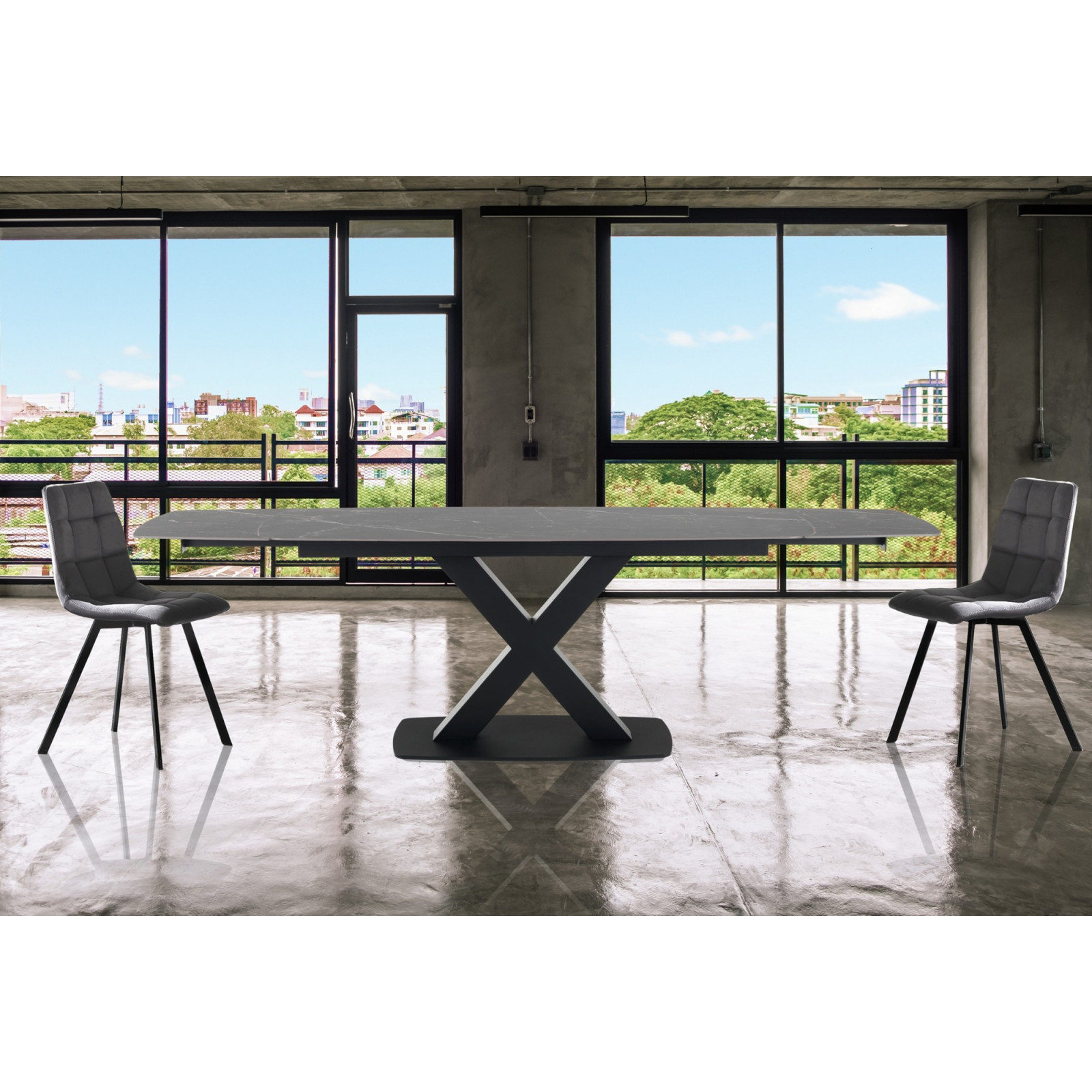 avolo allungabile STEFF GREY MARBLE basamento Nero opaco piano in ceramica finitura Marmo Grigio opaco H.77 P.90 L.160/195/230