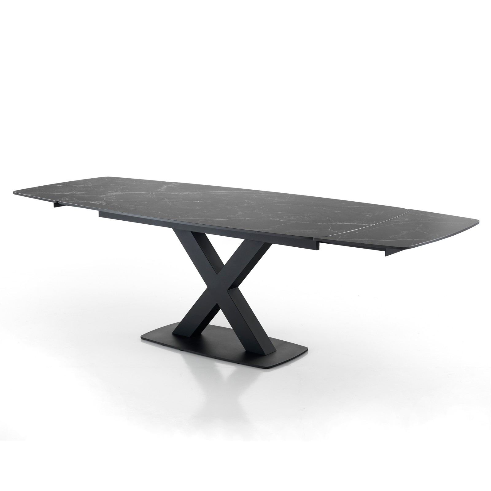 Tavolo Allungabile in ceramica STEFF BLACK MARBLE finitura Top Marmo Nero opaco e base in acciaio Nero opaco, 160-195-230x90 cm