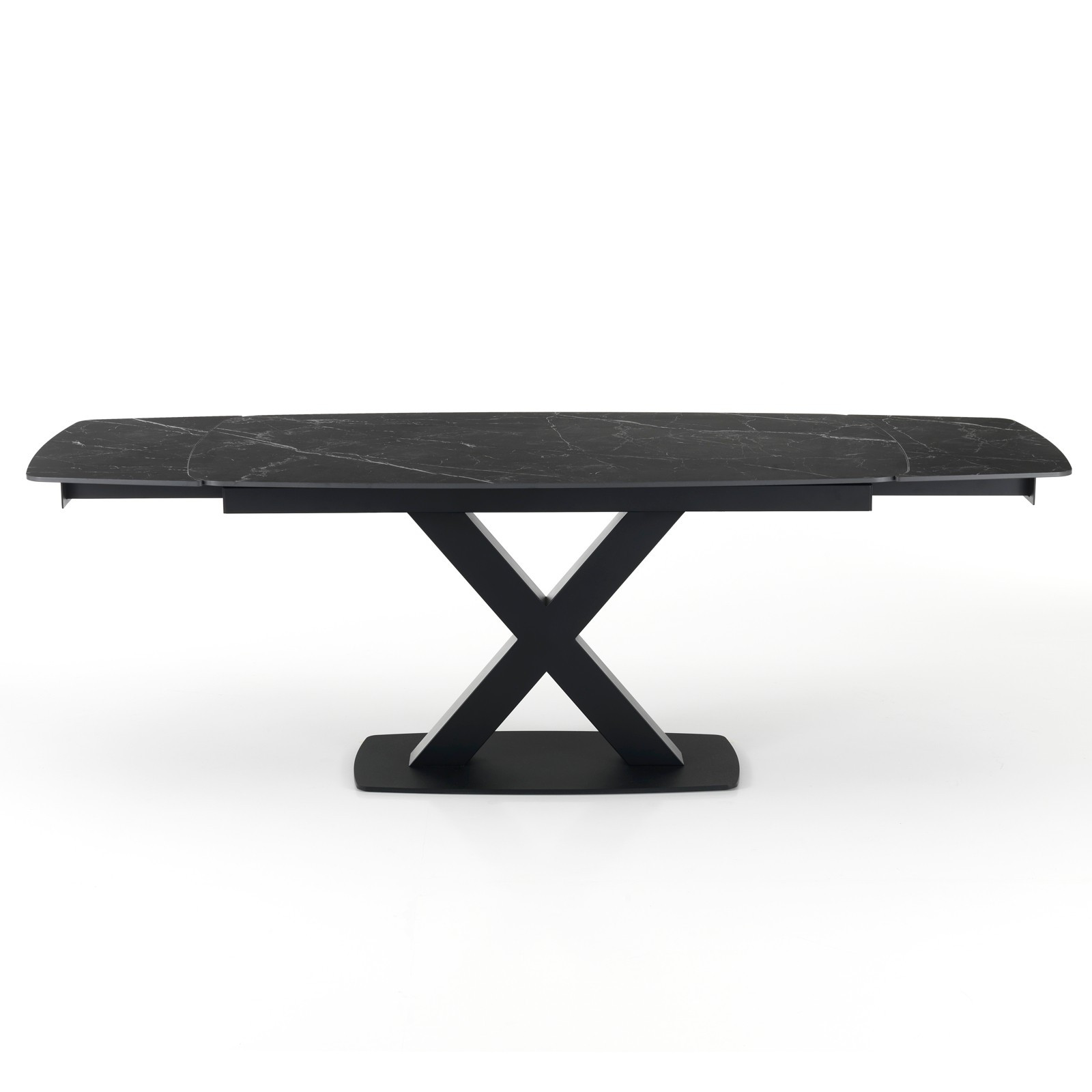 Tavolo Allungabile in ceramica STEFF BLACK MARBLE finitura Top Marmo Nero opaco e base in acciaio Nero opaco, 160-195-230x90 cm